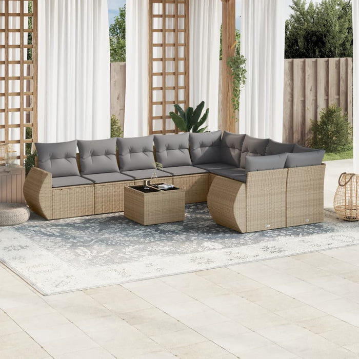 Set Divano da Giardino 10 pz con Cuscini Beige in Polyrattan 3221848