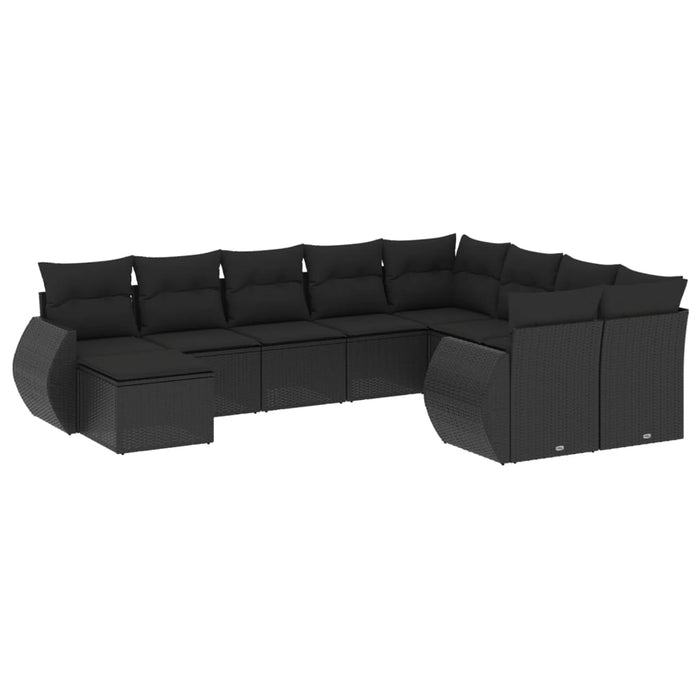 Set Divani da Giardino 10pz con Cuscini in Polyrattan Nero 3221854