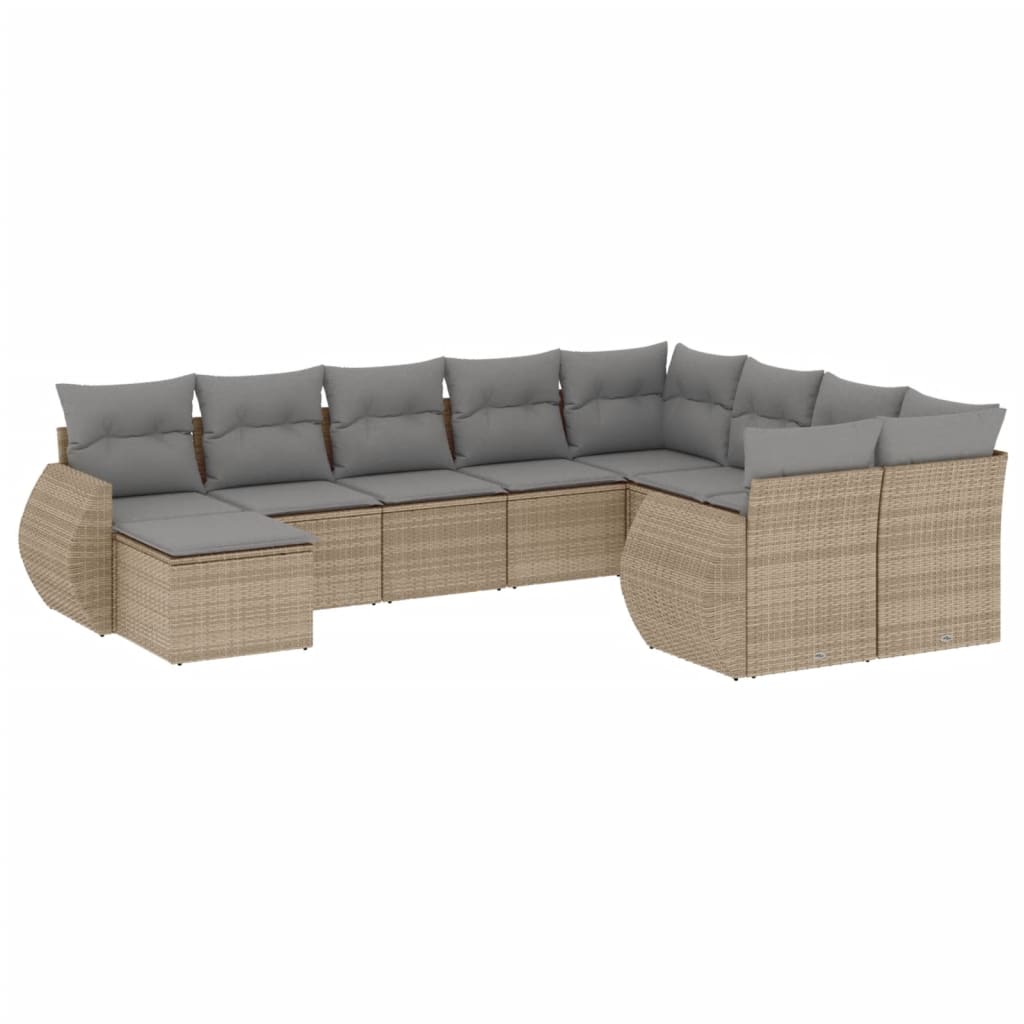Set Divano da Giardino 10 pz con Cuscini Beige in Polyrattan 3221858