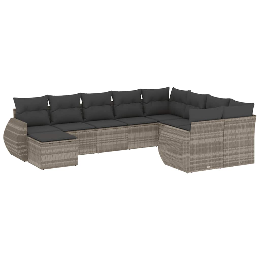 Set Divano Giardino 10 pz con Cuscini Grigio Chiaro Polyrattan