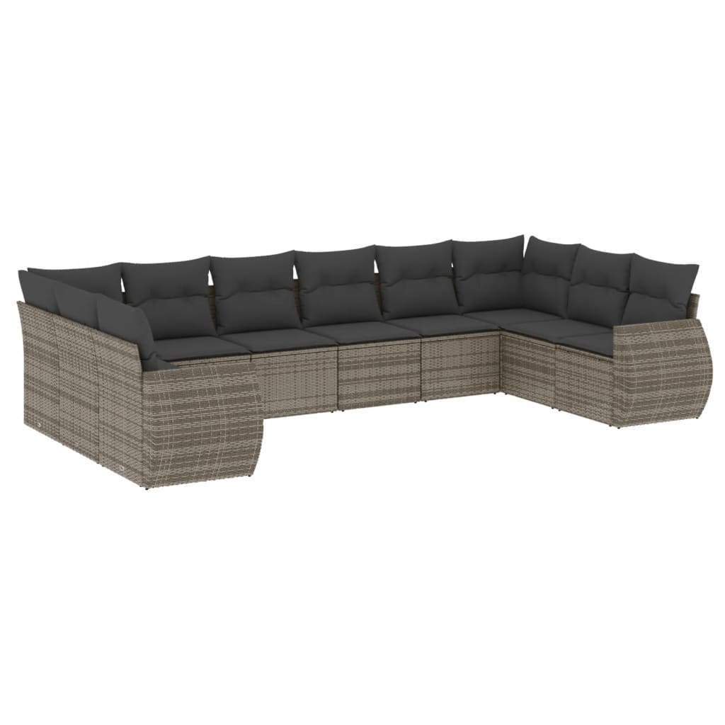 Set Divano da Giardino 10 pz con Cuscini Grigio in Polyrattan 3221869