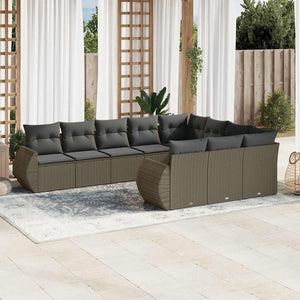Set Divano Giardino 10 pz con Cuscini Grigio Chiaro Polyrattan