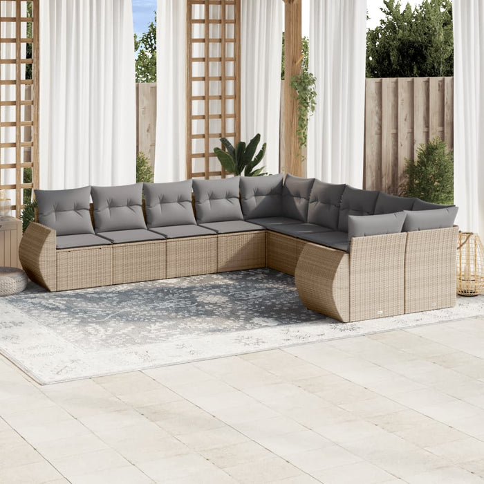 Set Divano da Giardino 10 pz con Cuscini Beige in Polyrattan 3221908