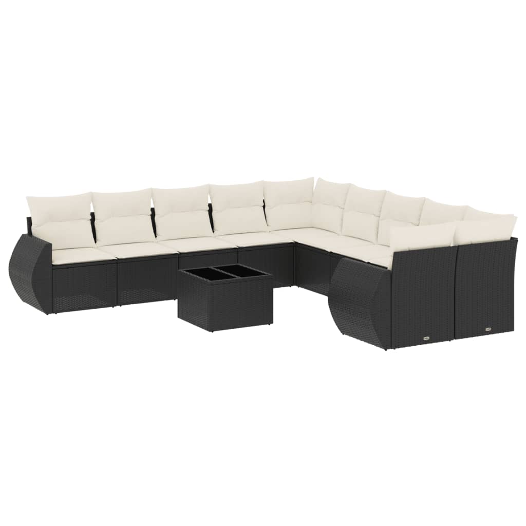 Set Divani da Giardino 11 pz con Cuscini in Polyrattan Nero 3221915