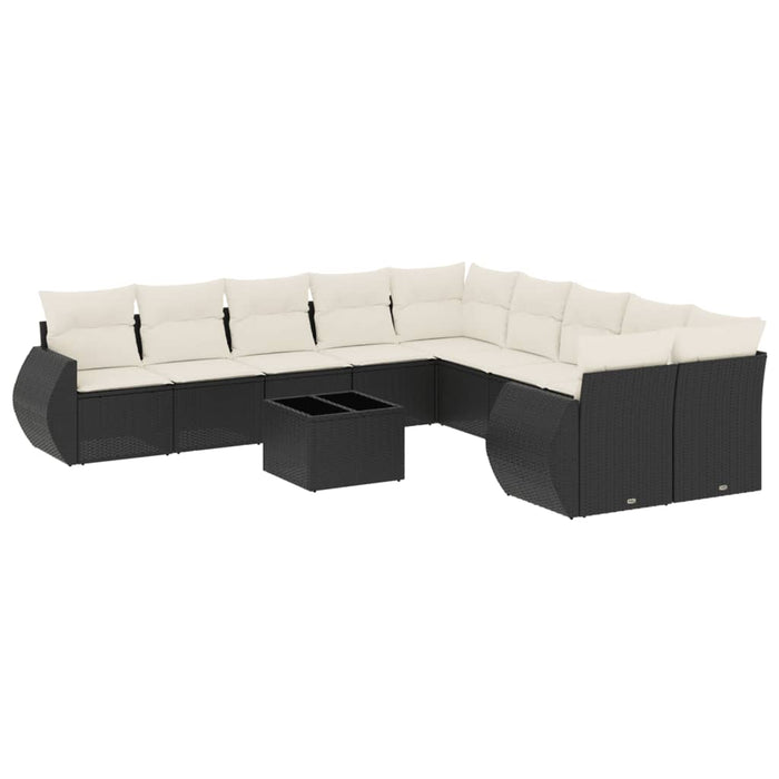 Set Divani da Giardino 11 pz con Cuscini in Polyrattan Nero 3221915