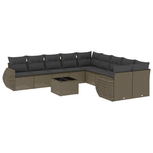Set Divani da Giardino 11 pz con Cuscini in Polyrattan Grigio