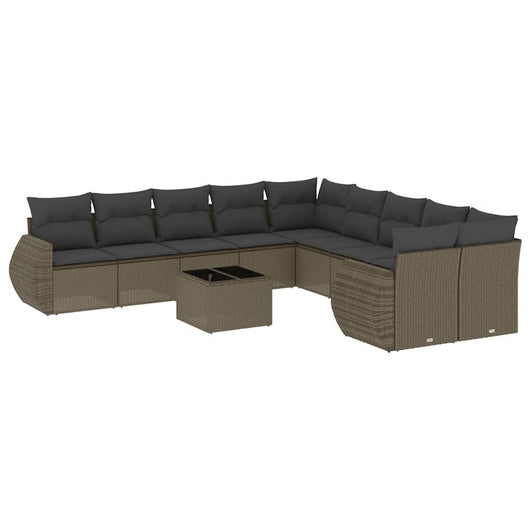 Set Divani da Giardino 11 pz con Cuscini in Polyrattan Grigio