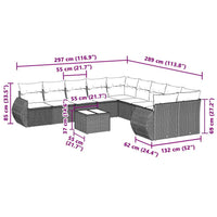 Set Divani da Giardino 11 pz con Cuscini in Polyrattan Grigio