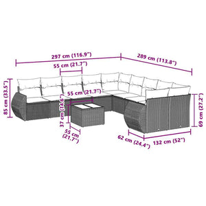 Set Divani da Giardino 11 pz con Cuscini in Polyrattan Grigio