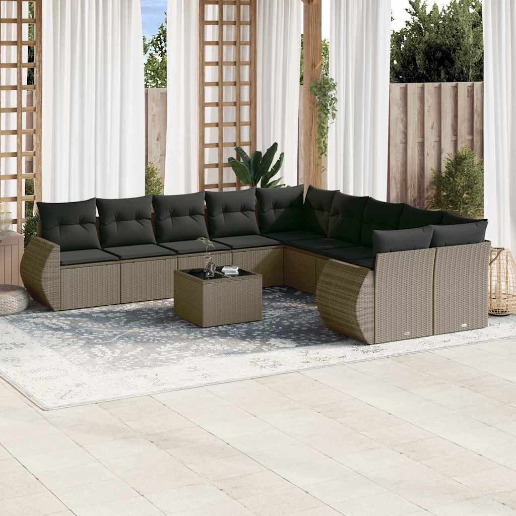 Set Divani da Giardino 11 pz con Cuscini in Polyrattan Grigio
