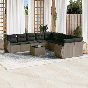 Set Divani da Giardino 11 pz con Cuscini in Polyrattan Grigio