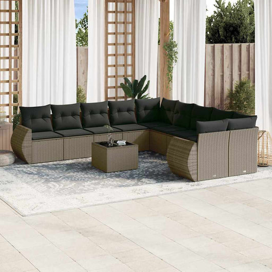 Set Divani da Giardino 11 pz con Cuscini in Polyrattan Grigio