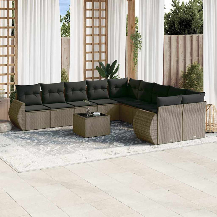 Set Divani da Giardino 11 pz con Cuscini in Polyrattan Grigio