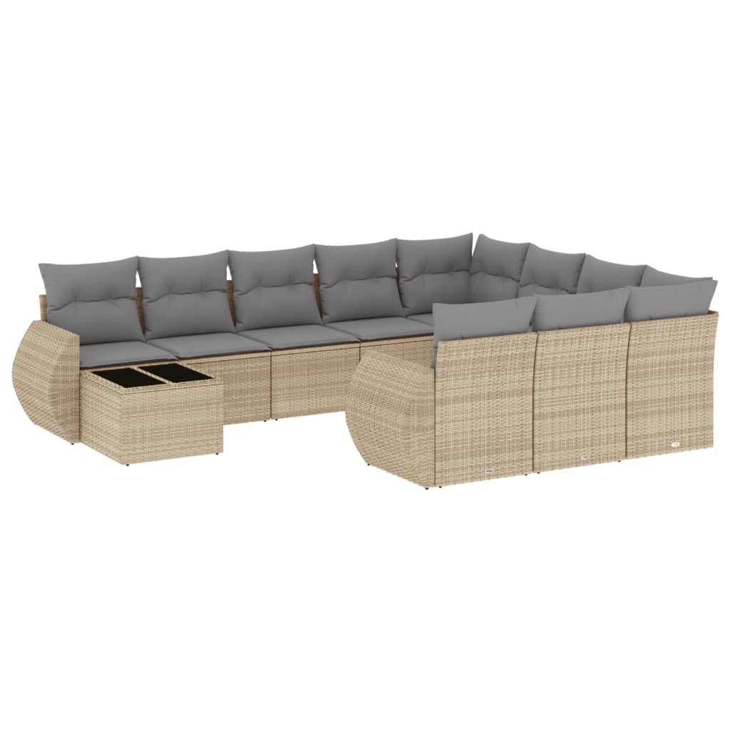 Set Divani da Giardino 11 pz con Cuscini Beige in Polyrattan