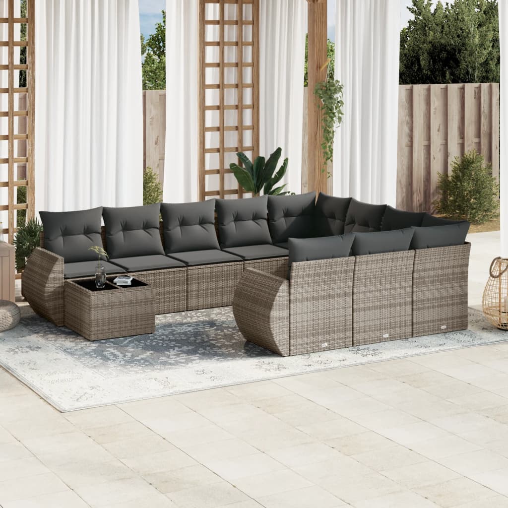 Set Divani da Giardino 11 pz con Cuscini in Polyrattan Grigio 3221929