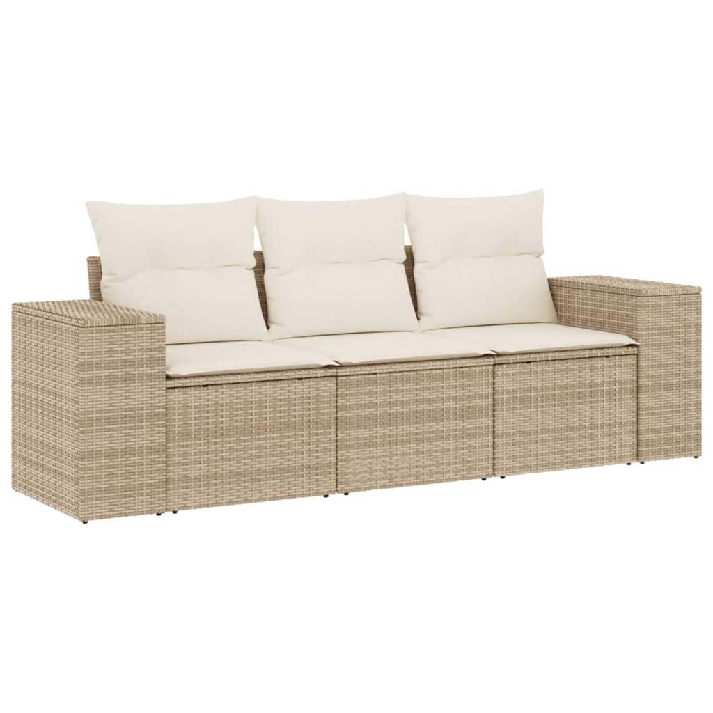 Set Divano da Giardino 3 pz con Cuscini-Sofa da Giardino-Divanetto da esterno Beige in Polyrattan 750789