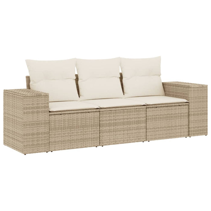 Set Divano da Giardino 3 pz con Cuscini-Sofa da Giardino-Divanetto da esterno Beige in Polyrattan 750789