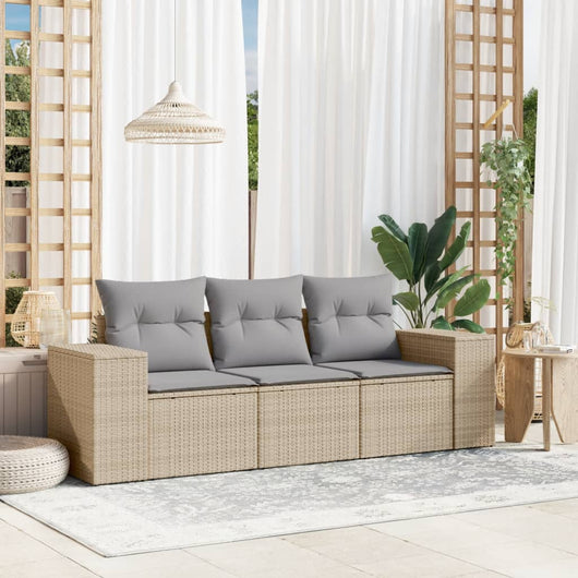 Set Divano da Giardino 3 pz con Cuscini-Sofa da Giardino-Divanetto da esterno Beige in Polyrattan 888873