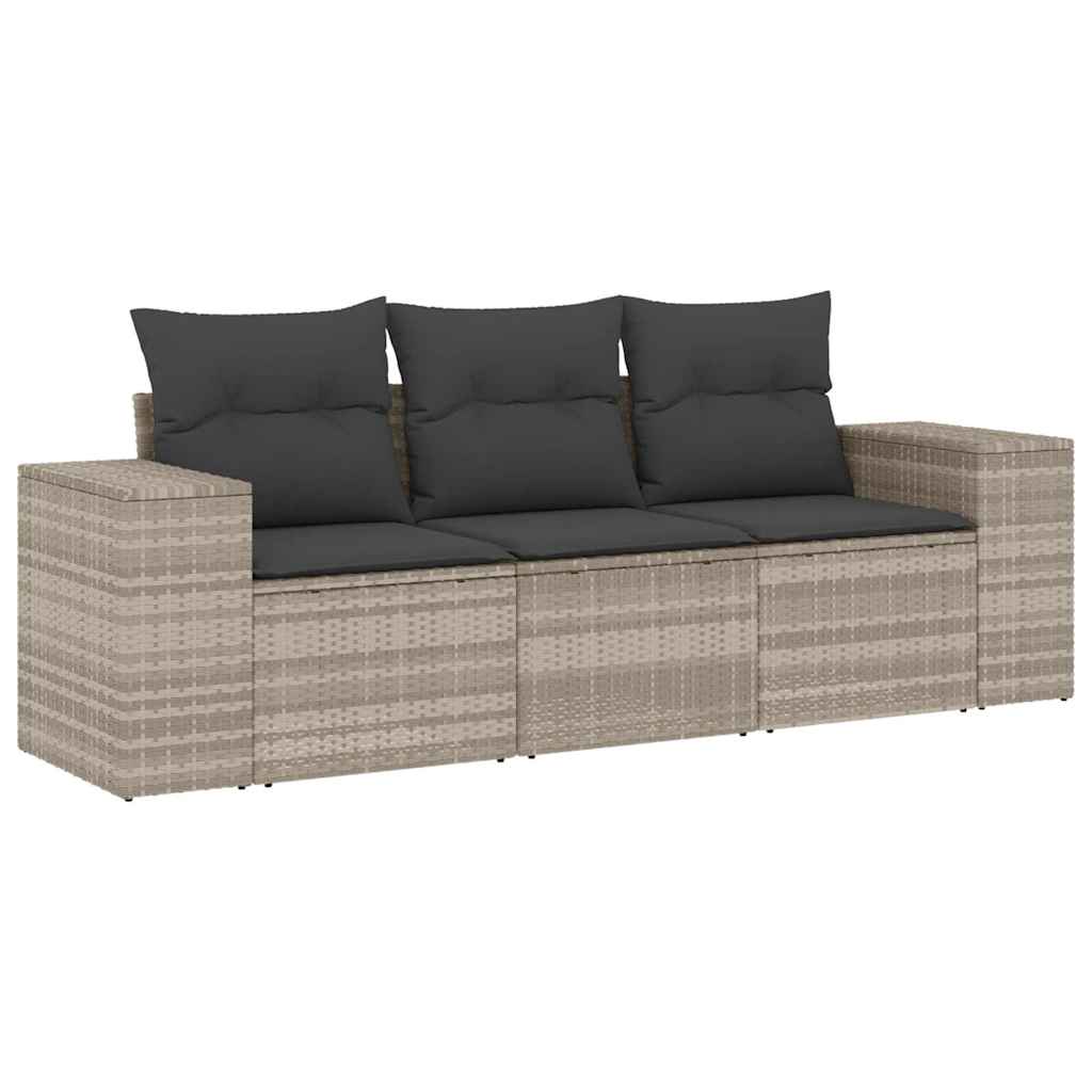 Set Divano da Giardino 3pz con Cuscini-Sofa da Giardino-Divanetto da esterno Grigio Chiaro Polyrattan 961981
