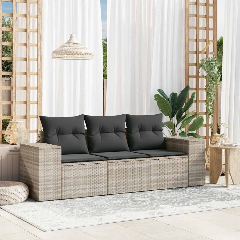 Set Divano da Giardino 3pz con Cuscini-Sofa da Giardino-Divanetto da esterno Grigio Chiaro Polyrattan 961981