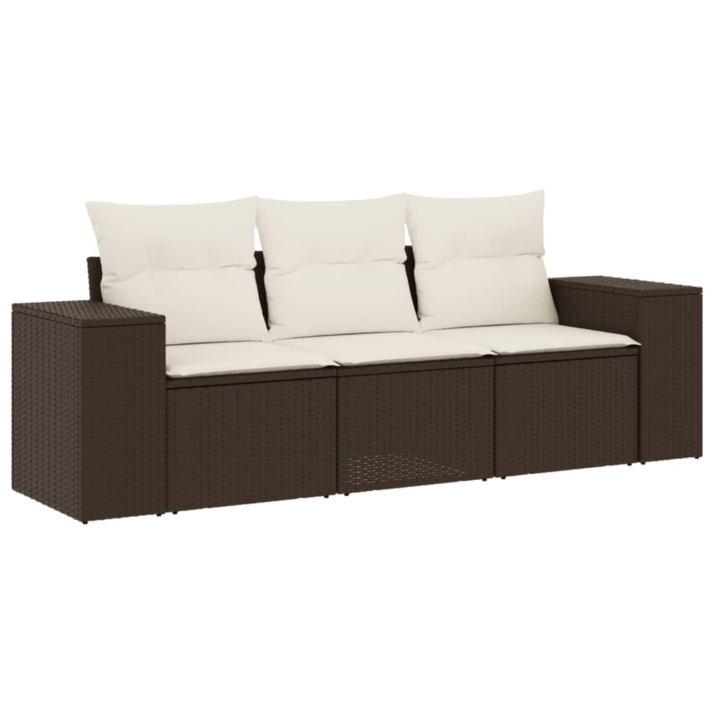 Set Divano da Giardino 3 pz con Cuscini-Sofa da Giardino-Divanetto da esterno Marrone in Polyrattan 827848