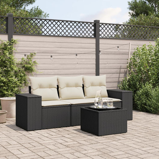 Set Divani da Giardino 4 pz con Cuscini Nero in Polyrattan