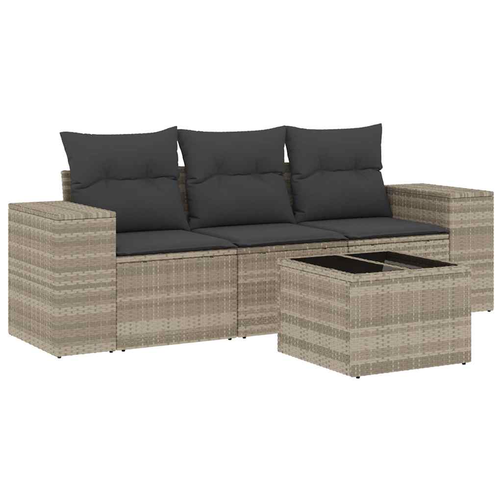Set Divano da Giardino 4 pz con Cuscini-Sofa da Giardino-Divanetto da esterno Grigio Chiaro Polyrattan 728247