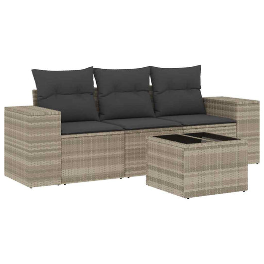 Set Divano da Giardino 4 pz con Cuscini-Sofa da Giardino-Divanetto da esterno Grigio Chiaro Polyrattan 728247