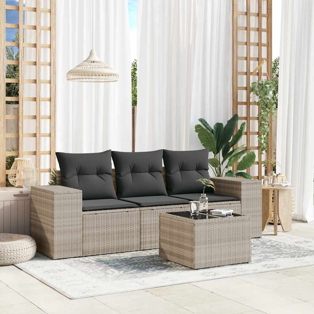 Set Divano da Giardino 4 pz con Cuscini-Sofa da Giardino-Divanetto da esterno Grigio Chiaro Polyrattan 728247