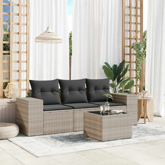 Set Divano da Giardino 4 pz con Cuscini-Sofa da Giardino-Divanetto da esterno Grigio Chiaro Polyrattan 728247