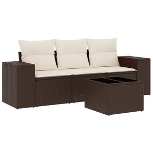 Set Divano da Giardino 4 pz con Cuscini-Sofa da Giardino-Divanetto da esterno Marrone in Polyrattan 893707