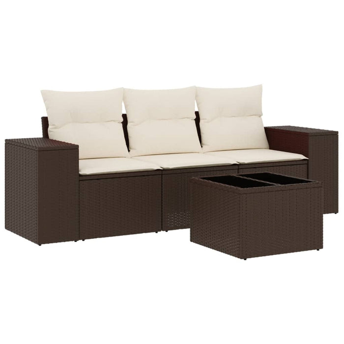 Set Divano da Giardino 4 pz con Cuscini-Sofa da Giardino-Divanetto da esterno Marrone in Polyrattan 893707