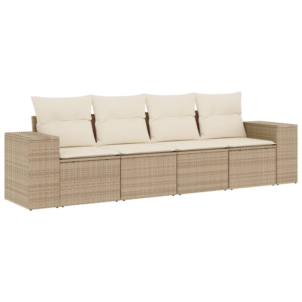 Set Divano da Giardino 4 pz con Cuscini-Sofa da Giardino-Divanetto da esterno Beige in Polyrattan 367278