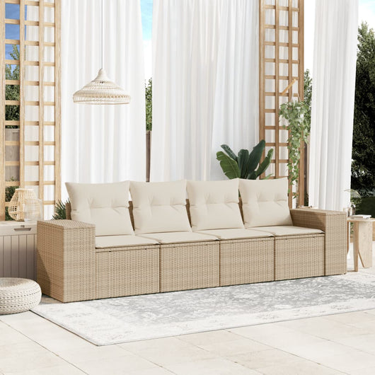 Set Divano da Giardino 4 pz con Cuscini-Sofa da Giardino-Divanetto da esterno Beige in Polyrattan 367278