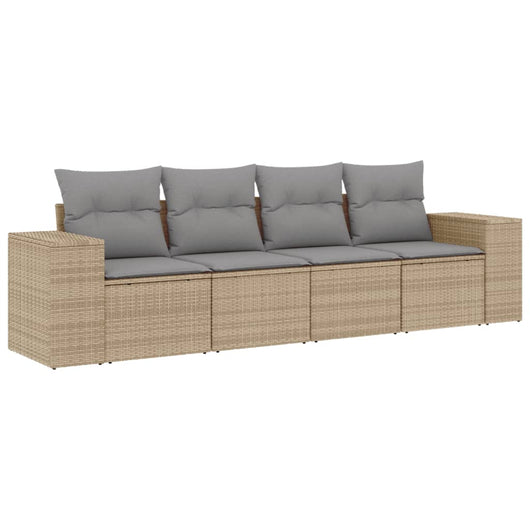 Set Divano da Giardino 4 pz con Cuscini-Sofa da Giardino-Divanetto da esterno Beige in Polyrattan 154511