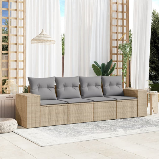 Set Divano da Giardino 4 pz con Cuscini-Sofa da Giardino-Divanetto da esterno Beige in Polyrattan 154511