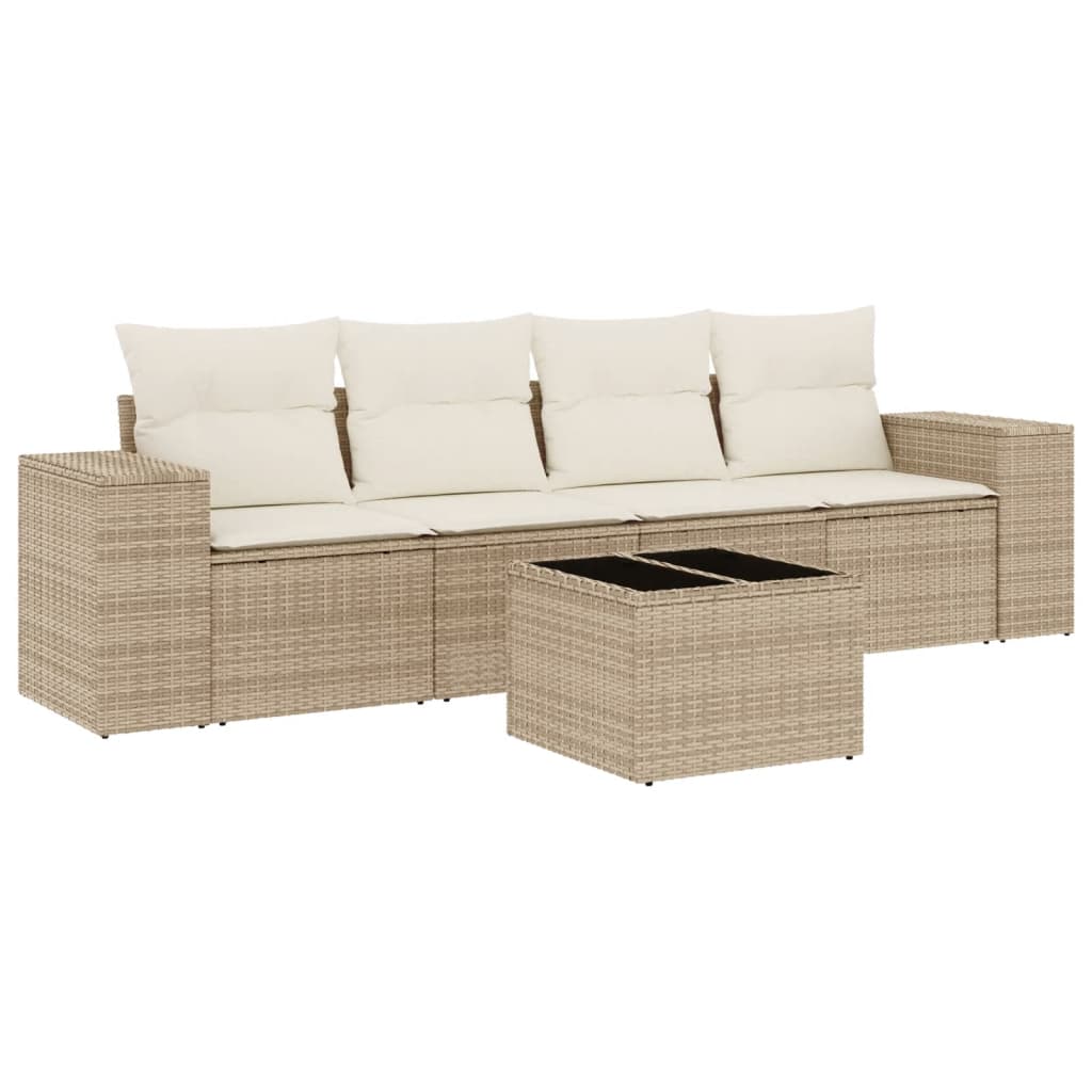 Set Divano da Giardino 5 pz con Cuscini Beige in Polyrattan 3222287
