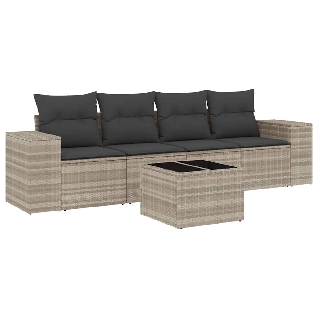 Set Divano da Giardino 5pz con Cuscini-Sofa da Giardino-Divanetto da esterno Grigio Chiaro Polyrattan 332228