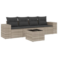 Set Divano da Giardino 5pz con Cuscini-Sofa da Giardino-Divanetto da esterno Grigio Chiaro Polyrattan 332228
