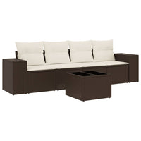 Set Divano da Giardino 5 pz con Cuscini-Sofa da Giardino-Divanetto da esterno Marrone in Polyrattan 961378