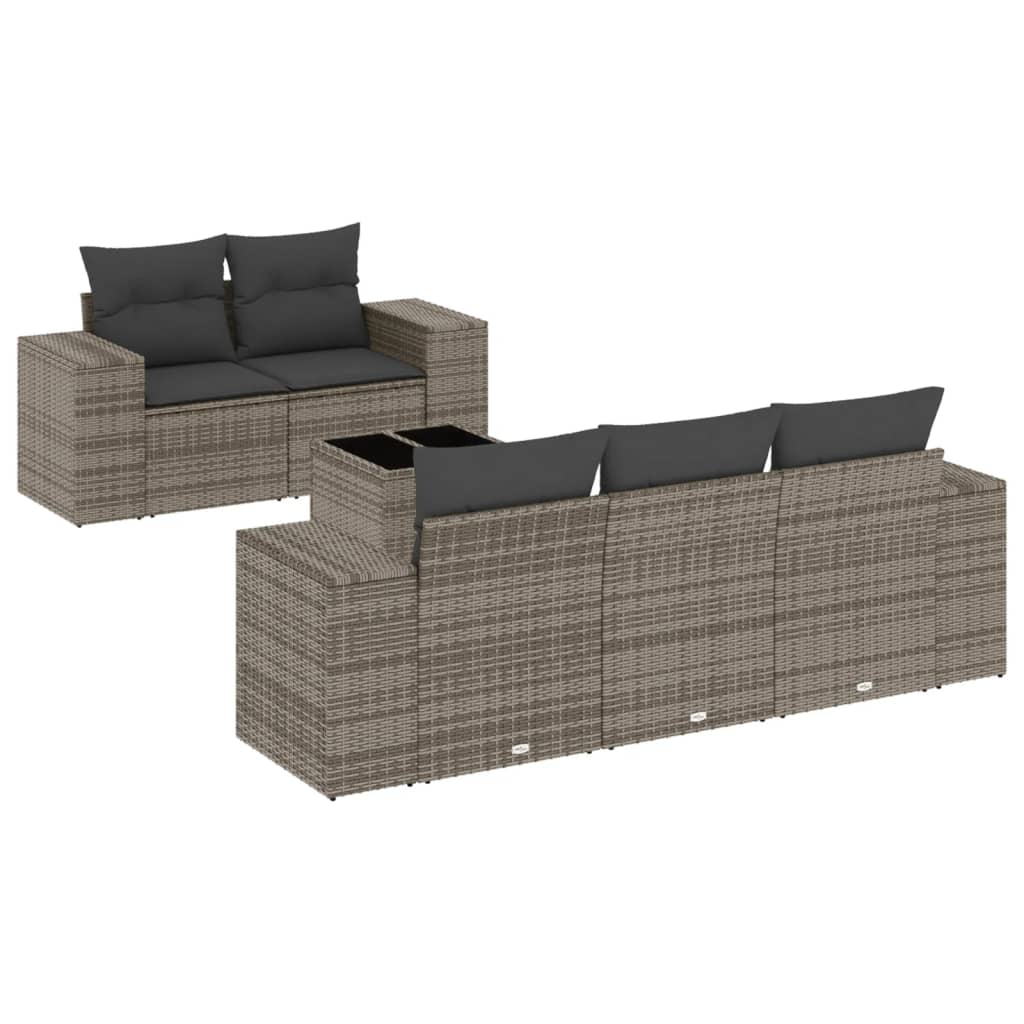 Set Divano da Giardino 6 pz con Cuscini Grigio in Polyrattan 3222299