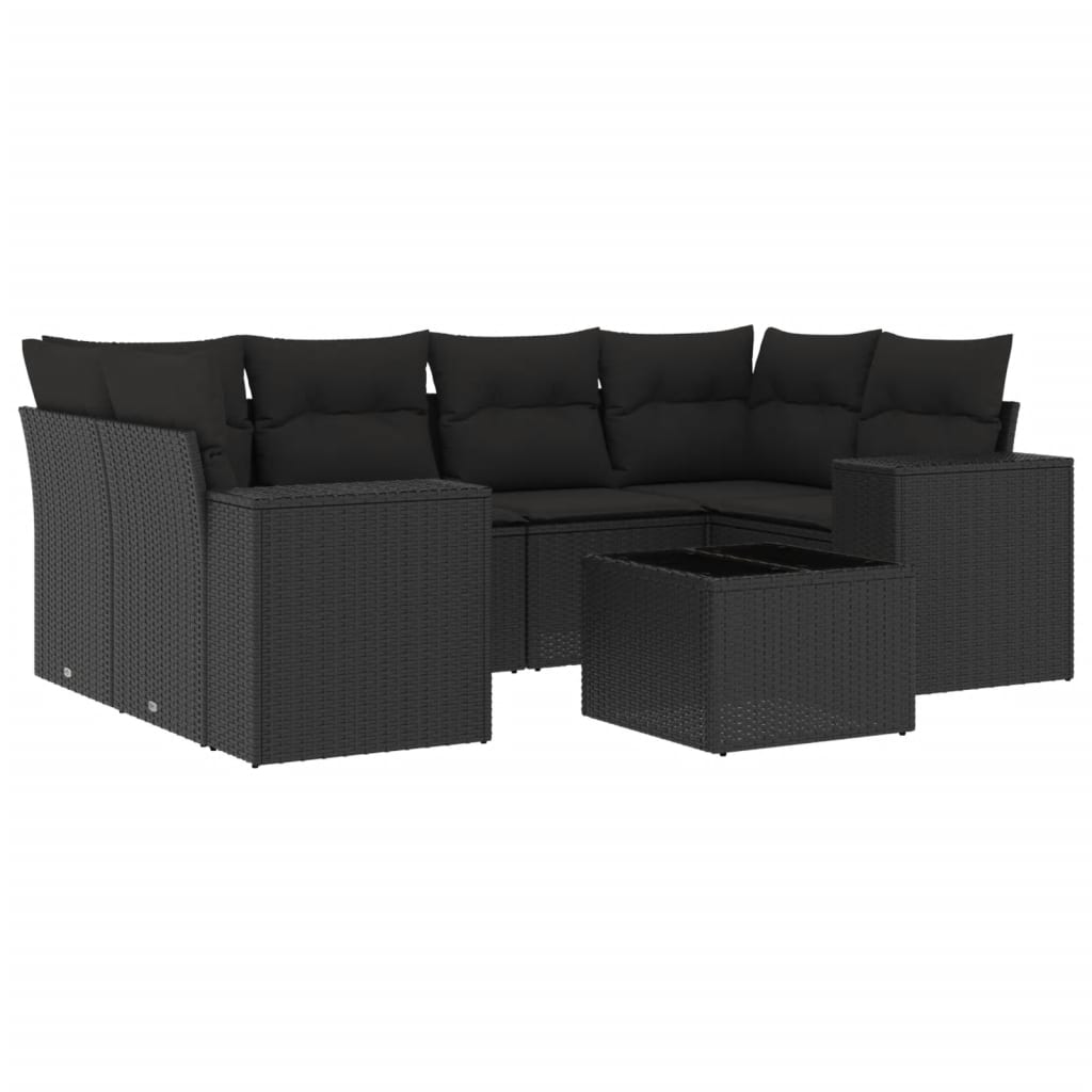Set Divani da Giardino con Cuscini 7pz Nero Polyrattan 3222314