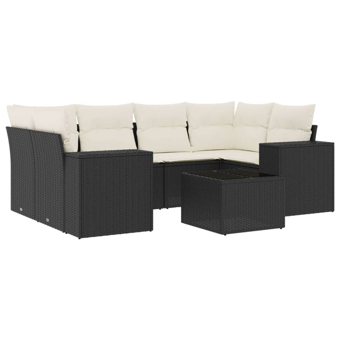 Set Divani da Giardino con Cuscini 7pz Nero Polyrattan