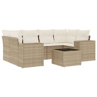 Set Divani da Giardino 7 pz con Cuscini Beige in Polyrattan