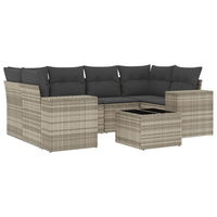 Set Divani da Giardino 7pz con Cuscini Grigio Chiaro Polyrattan