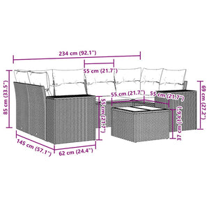 Set Divani da Giardino 7pz con Cuscini Grigio Chiaro Polyrattan