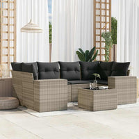 Set Divani da Giardino 7pz con Cuscini Grigio Chiaro Polyrattan