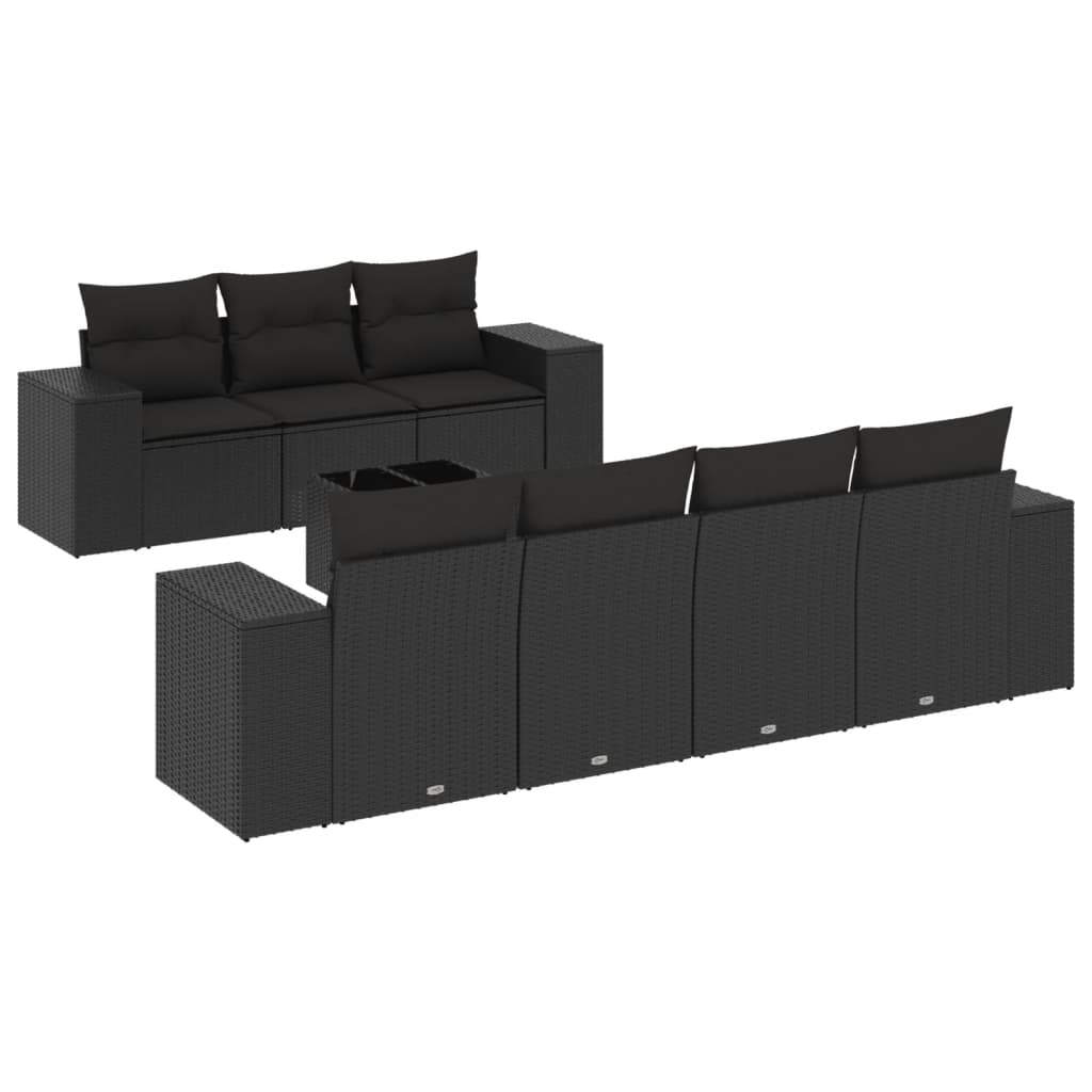 Set Divani da Giardino con Cuscini 8 pz Nero in Polyrattan 3222324