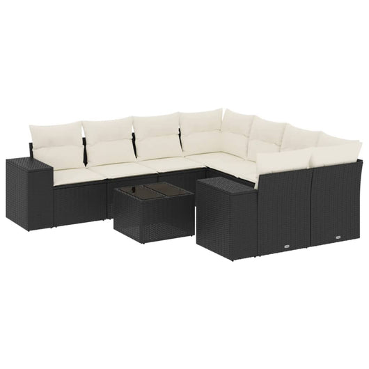 Set Divani da Giardino 9 pz con Cuscini Nero in Polyrattan
