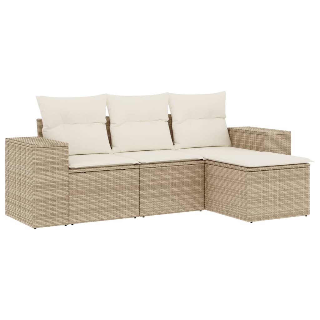Set Divano da Giardino 4 pz con Cuscini Beige in Polyrattan